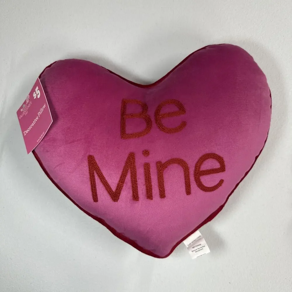 Happy Valentines Day Pink Decorative Heart Throw Pillow Be Mine